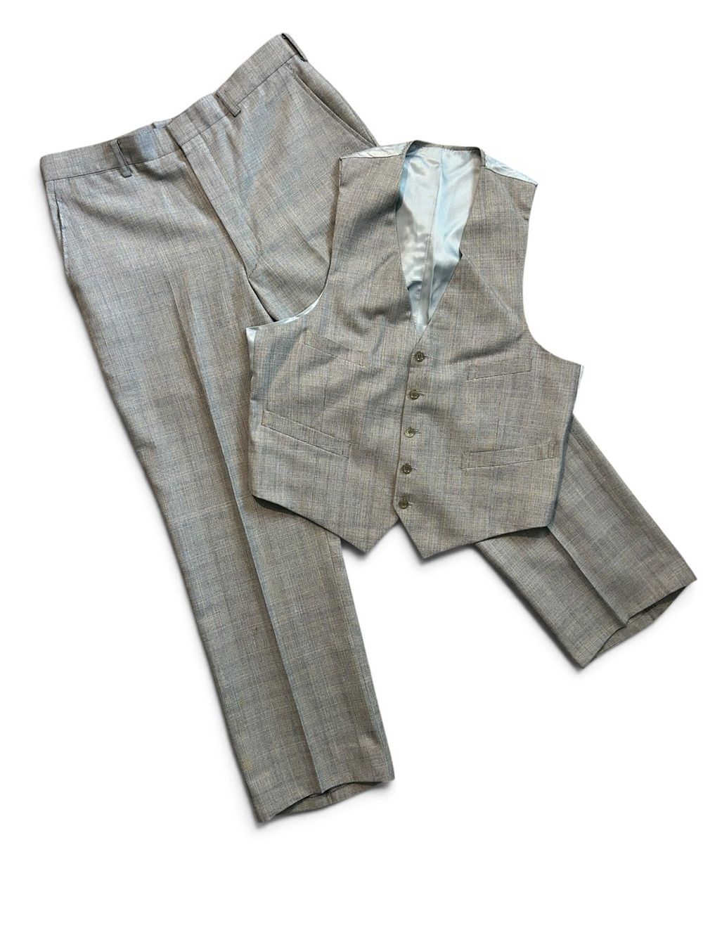 1940s 1950s Tailored Men's Gray Plaid Suit Vest & Trouser Set